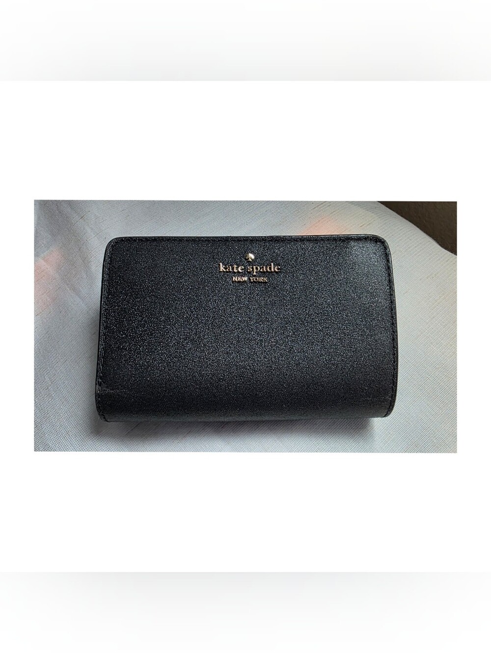 Kate Spade Black Glitter Wallet and Card Holder with Gold Logo